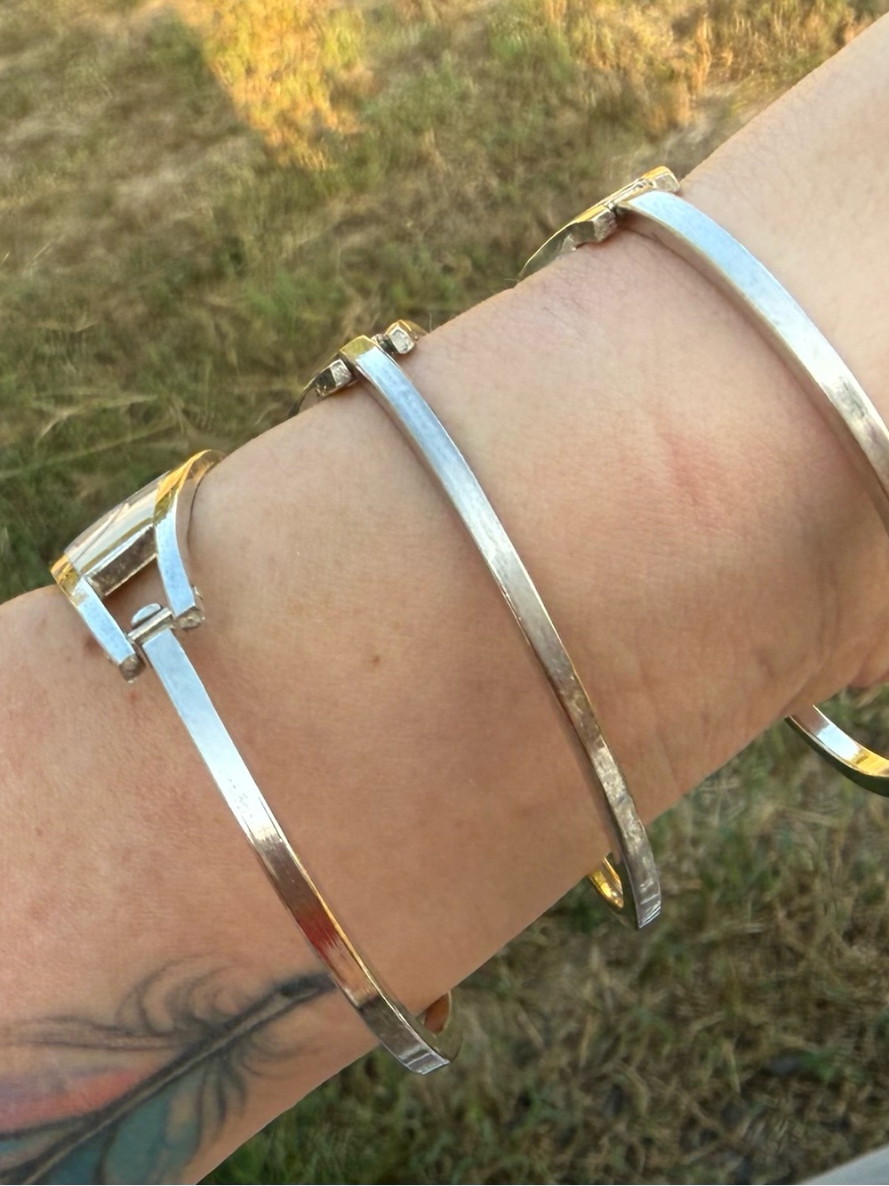 Mexican silver hinge Inlay Shell Bangle Bracelets - Picture 5 of 5